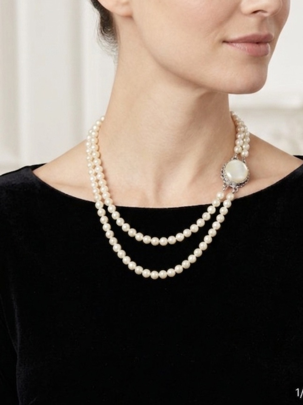 Sarah Coventry Double Strand Pearl Necklace with Decorative Clasp